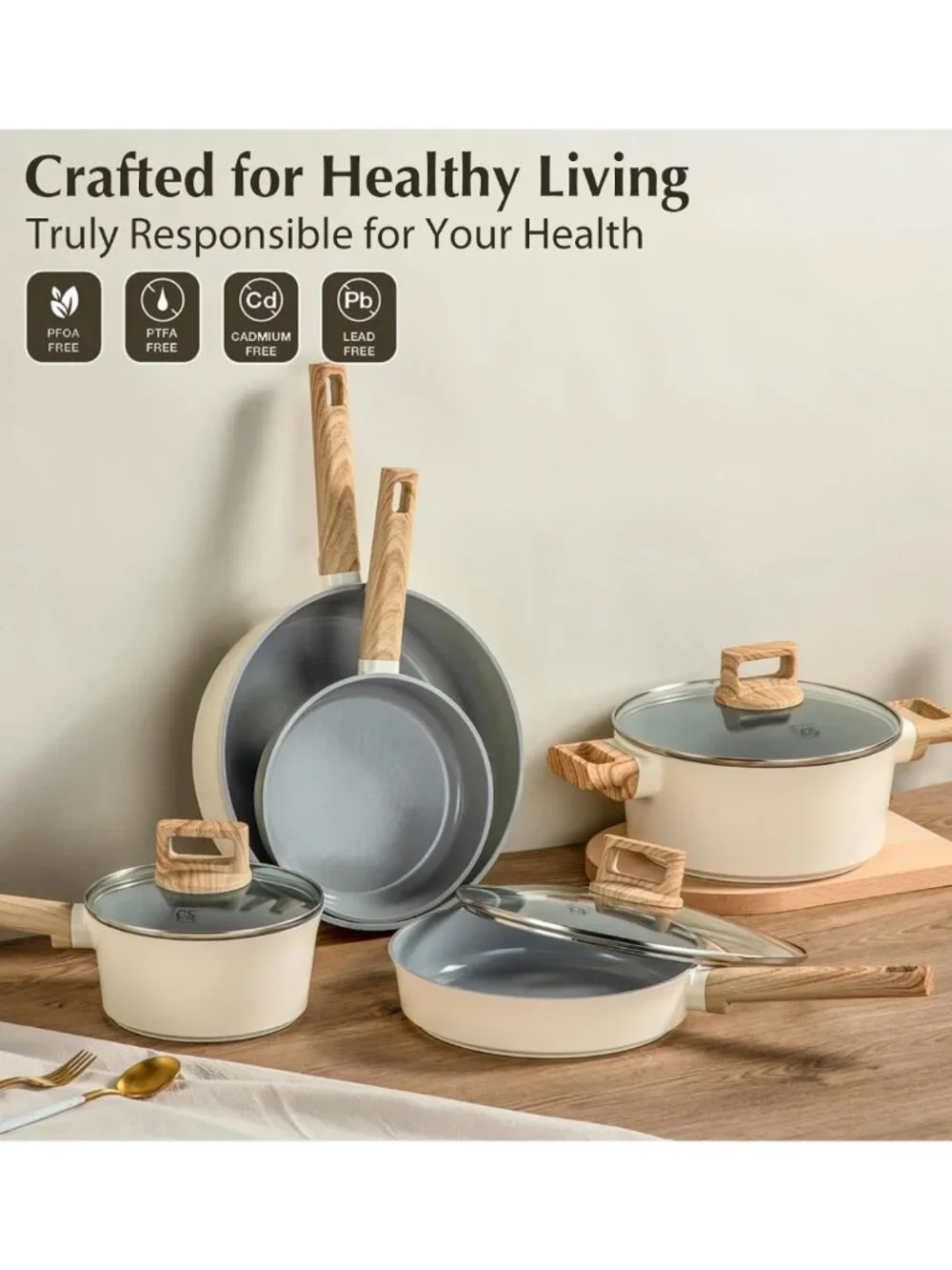 Nonstick Ceramic Cookware Set - Induction Compatible, Dishwasher Safe